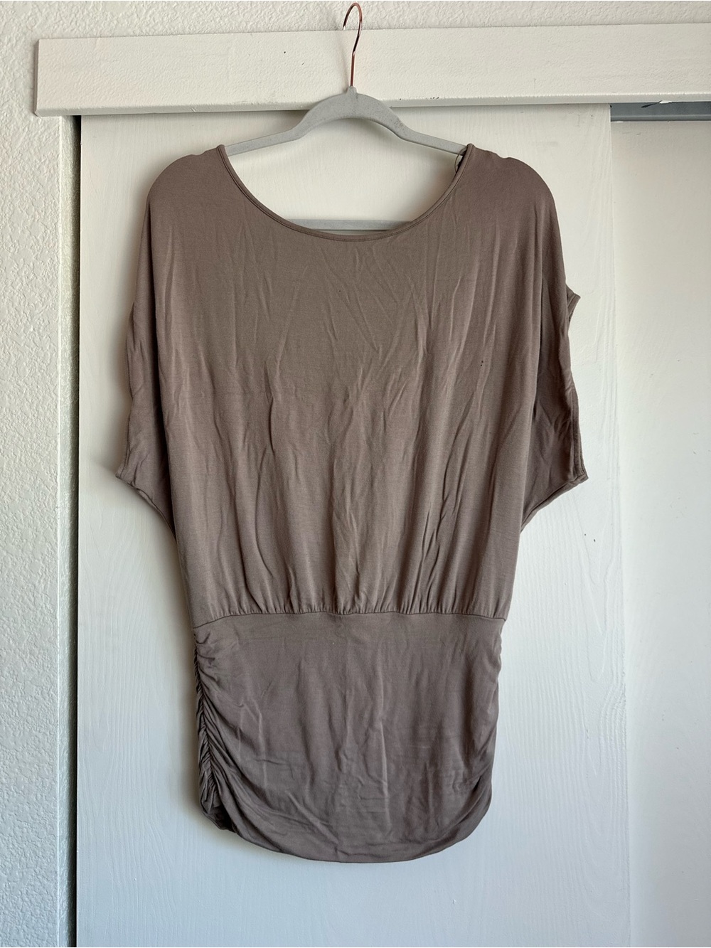 Express Taupe Ruched-Waist Dolman Top